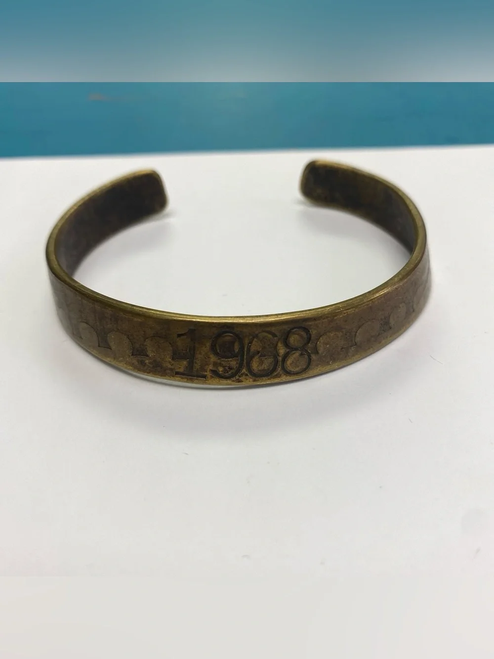 Vintage trench shell casing  Brass Cuff Bracelet - 1968 Engraved - Brown